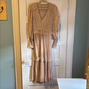 Elie Tahiti Long Sleeve Silk Feel Maxi Dress in Beige medium